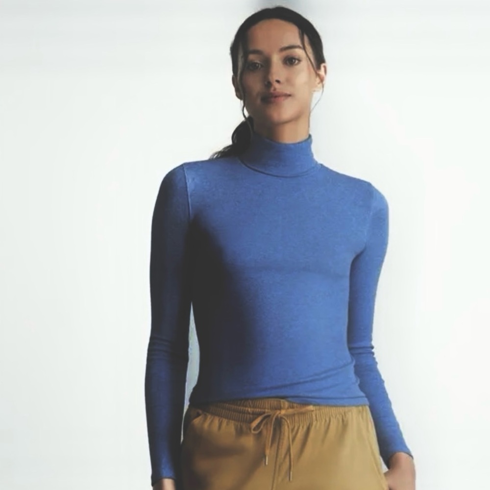 Everlane The Pima Micro-Rib Turtleneck Top in Bright Royal Blue Size XS